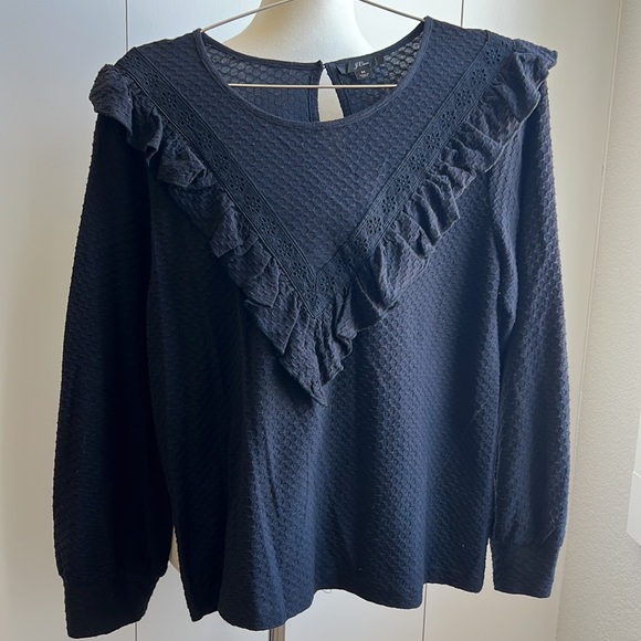 J.Crew ruffle trim honey comb knit top EUC - Picture 2 of 3